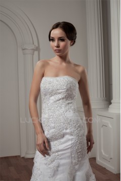 Soft Sweetheart A-Line Satin Sleeveless Lace Wedding Dresses 2030977