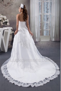 A-Line Strapless Satin Lace Wedding Dresses 2030979