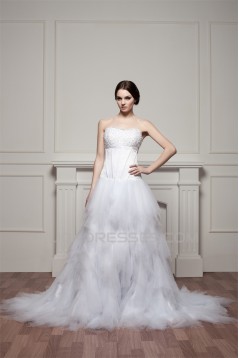 A-Line Strapless Princess Sleeveless Wedding Dresses 2030983