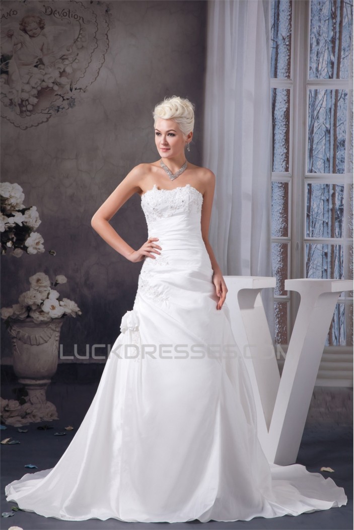 Satin Taffeta A-Line Strapless Wedding Dresses 2030984