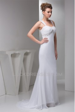 Beaded Straps Sleeveless Chiffon Sweep Train Wedding Dresses 2030988