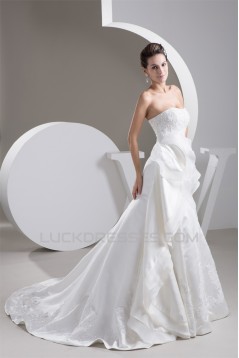 Strapless A-Line Satin Sleeveless Beautiful Wedding Dresses 2030990