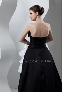 Strapless A-Line Sleeveless Satin Organza Black White Wedding Dresses 2030992