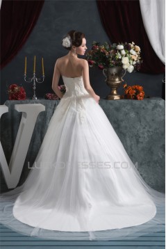 A-Line Strapless Satin Fine Netting Wedding Dresses 2030994