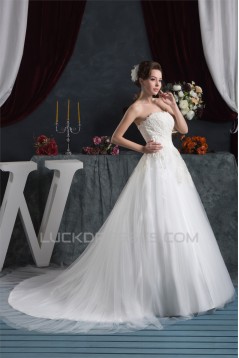 A-Line Strapless Satin Fine Netting Wedding Dresses 2030994