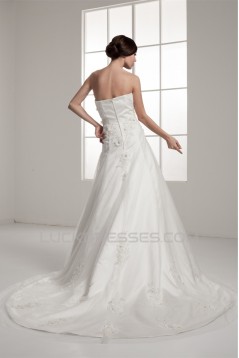 Strapless Satin A-Line Sleeveless Beautiful Beaded Wedding Dresses 2030996