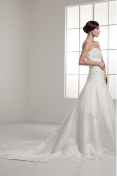 Strapless Satin A-Line Sleeveless Beautiful Beaded Wedding Dresses 2030996