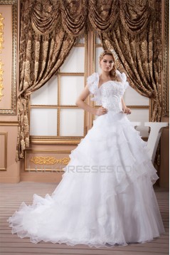 A-Line Strapless Satin Organza Princess Lace Wedding Dresses 2030997