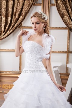 A-Line Strapless Satin Organza Princess Lace Wedding Dresses 2030997