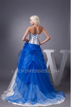 Strapless Satin Sleeveless A-Line Handmade Flowers Wedding Dresses 2030998