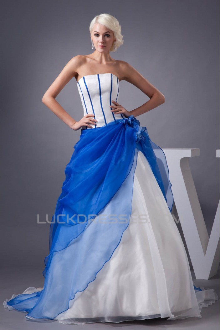 Strapless Satin Sleeveless A-Line Handmade Flowers Wedding Dresses 2030998