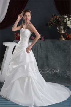 Strapless Satin Taffeta A-Line Sleeveless Lace Beautiful Wedding Dresses 2030999