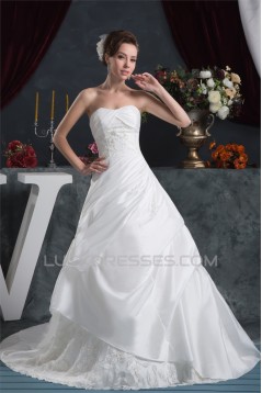 Strapless Satin Taffeta A-Line Sleeveless Lace Beautiful Wedding Dresses 2030999
