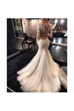 Mermaid Long Sleeves V-Neck Lace Wedding Dresses Bridal Gowns 3030027