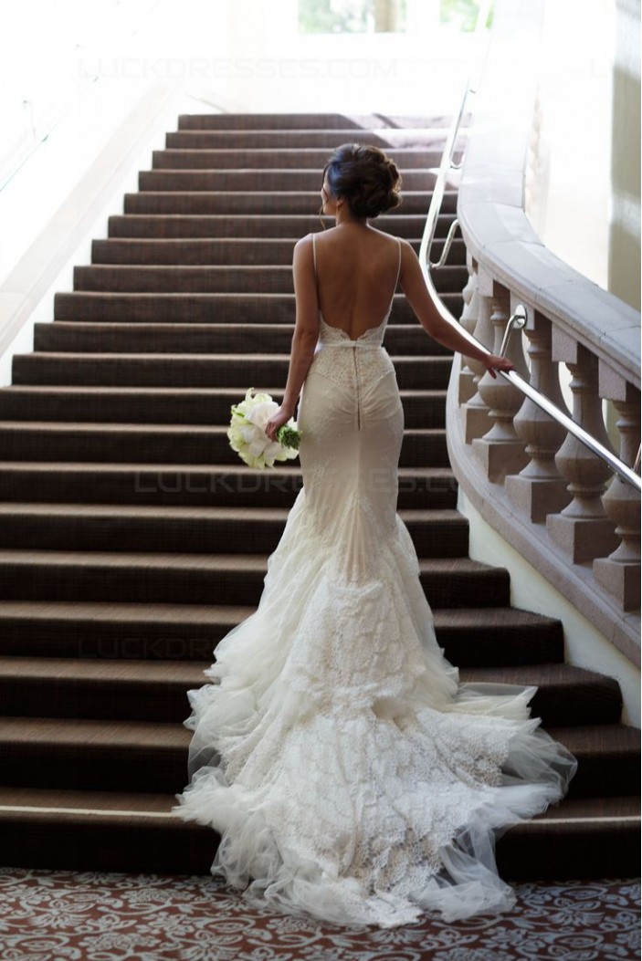 Mermaid Spaghetti Straps Lace Wedding Dresses Bridal Gowns 3030031