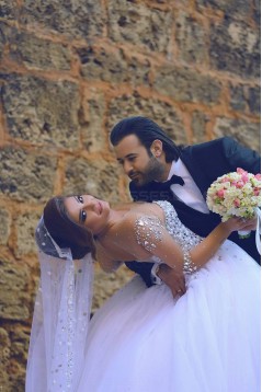 Long Sleeves Sheer Crystal Wedding Dresses Bridal Gowns 3030033