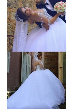 Long Sleeves Sheer Crystal Wedding Dresses Bridal Gowns 3030033