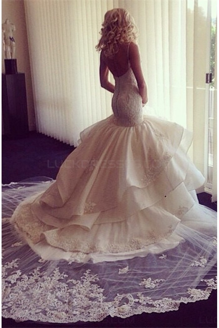 Mermaid Spaghetti Straps Lace Wedding Dresses Bridal Gowns 3030051