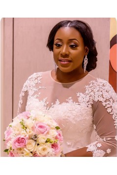 Mermaid 3/4 Length Sleeves Plus Size Lace Wedding Dresses Bridal Gowns 3030053