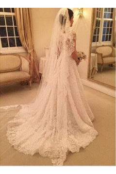 A-Line Short Sleeves Lace Wedding Dresses Bridal Gowns 3030058