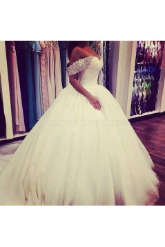Ball Gown Off-the-Shoulder Beaded Tulle Wedding Dresses Bridal Gowns 3030082