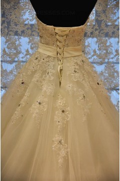 A-Line Sweetheart Crystal Lace Wedding Dresses Bridal Gowns 3030084