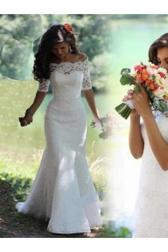 Lace Mermaid Off-the-Shoulder Short Sleeve Wedding Dresses Bridal Gowns 3030092