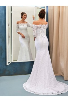 Mermaid 3/4 Length Sleeves Off-the-Shoulder Lace Wedding Dresses Bridal Gowns 3030111