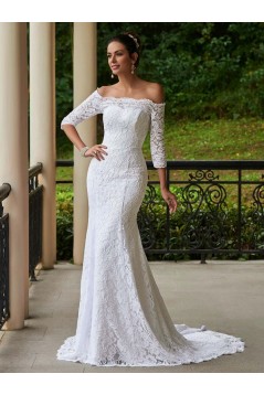 Mermaid 3/4 Length Sleeves Off-the-Shoulder Lace Wedding Dresses Bridal Gowns 3030111