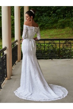 Mermaid 3/4 Length Sleeves Off-the-Shoulder Lace Wedding Dresses Bridal Gowns 3030111