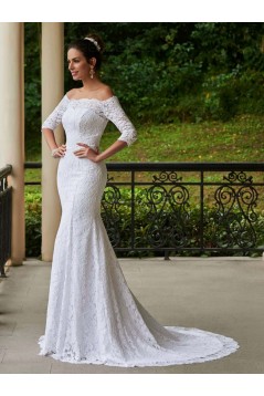 Mermaid 3/4 Length Sleeves Off-the-Shoulder Lace Wedding Dresses Bridal Gowns 3030111