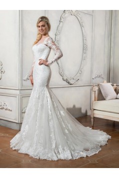 Long Sleeves Mermaid Illusion Neckline Lace Wedding Dresses Bridal Gowns 3030112