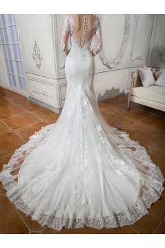 Long Sleeves Mermaid Illusion Neckline Lace Wedding Dresses Bridal Gowns 3030112