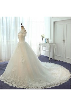 Short Sleeves Off-the-Shoulder Lace Sparkly Wedding Dresses Bridal Gowns 3030130