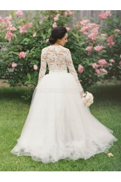Two Pieces Long Sleeves Lace Tulle Wedding Dresses Bridal Gowns 3030136