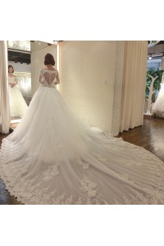 Long Sleeves Ball Gown Chapel Train Lace Wedding Dresses Bridal Gowns 3030149