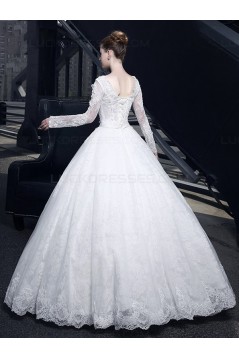 Ball Gown V-Neck Long Sleeves Lace Wedding Dresses Bridal Gowns 3030155