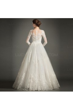 A-Line Long Sleeves Lace Wedding Dresses Bridal Gowns 3030157