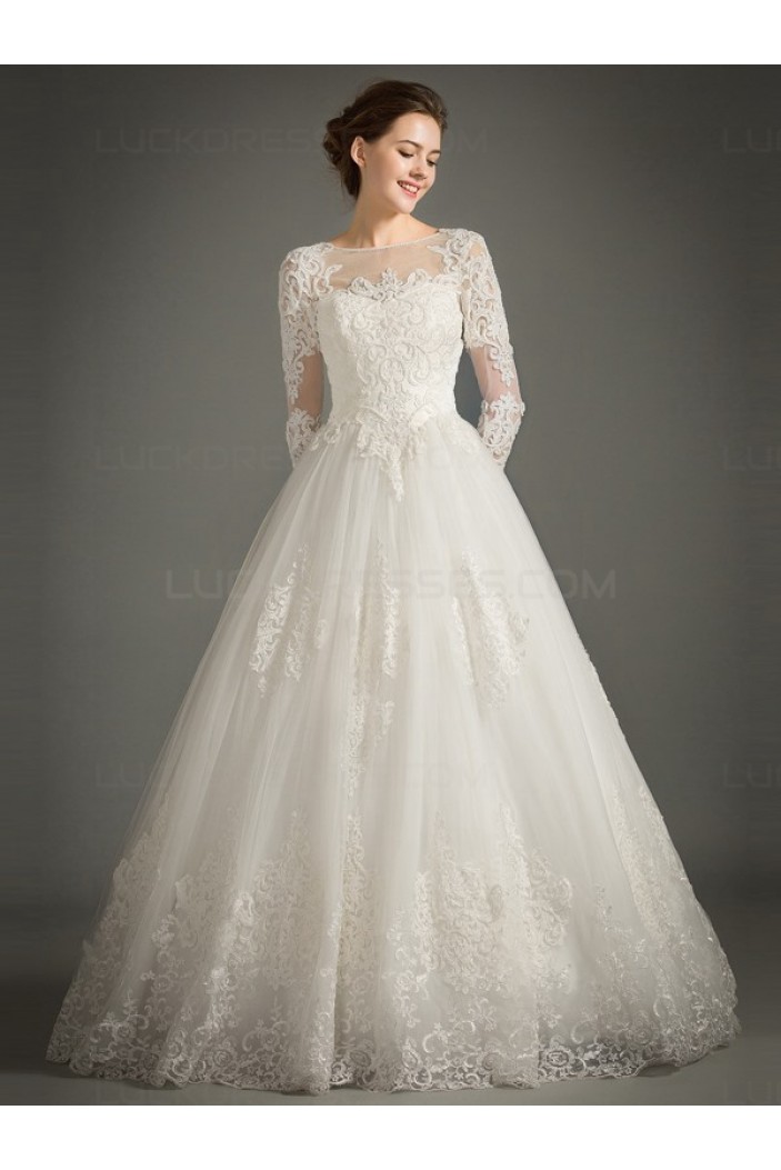 A-Line Long Sleeves Lace Wedding Dresses Bridal Gowns 3030157