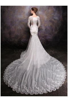 Long Sleeves Crystal Mermaid Lace Wedding Dresses Bridal Gowns 3030165