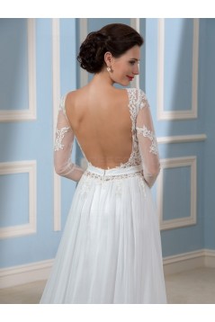 A-Line Lace Chiffon Backless Long Sleeves Wedding Dresses Bridal Gowns 3030176