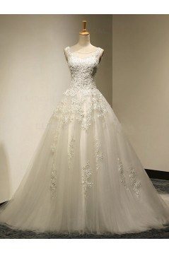 A-Line Sleeveless Tulle Lace Wedding Dresses Bridal Gowns 3030177