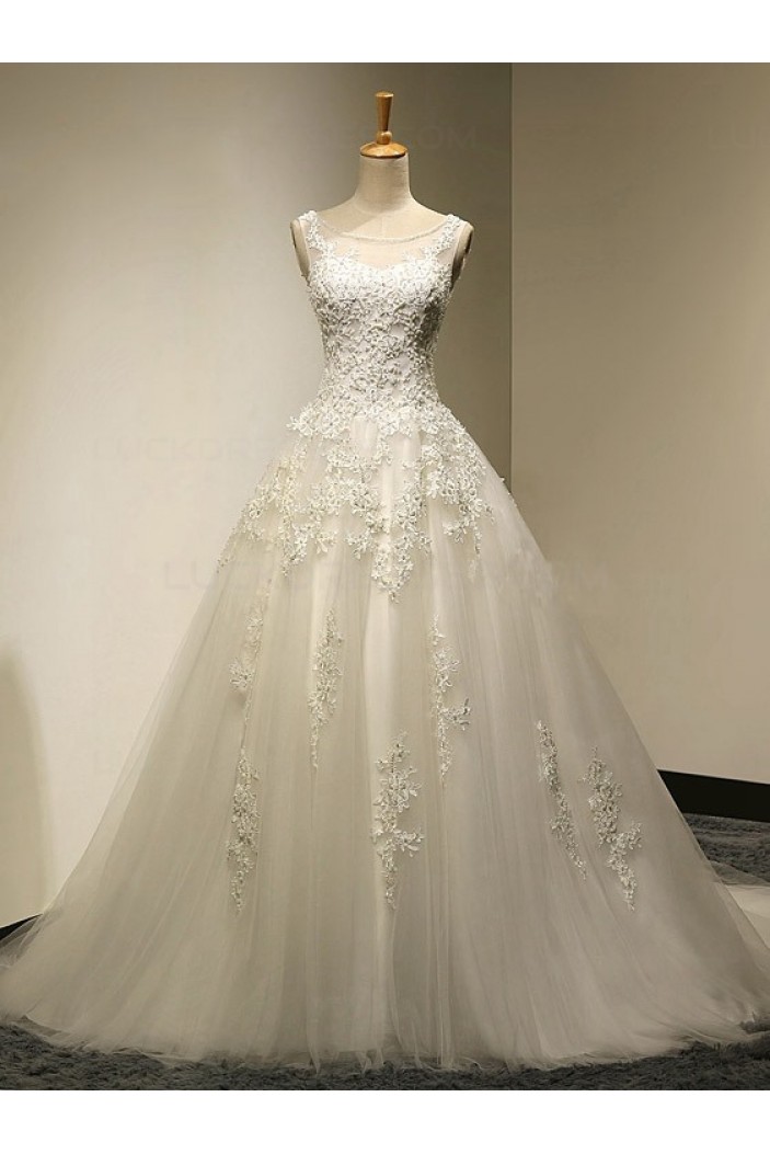 A-Line Sleeveless Tulle Lace Wedding Dresses Bridal Gowns 3030177
