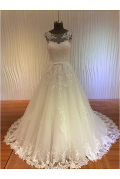 A-Line Illusion Neckline Lace Wedding Dresses Bridal Gowns 3030180