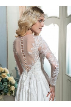 A-Line Sheer Lace Long Sleeves Wedding Dresses Bridal Gowns 3030187