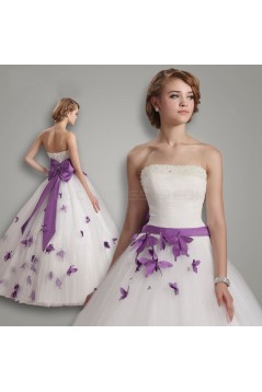 Ball Gown Strapless Purple White Wedding Dresses Bridal Gowns 3030192