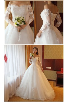 A-Line Off-the-Shoulder Long Sleeves Lace Wedding Dresses Bridal Gowns 3030205