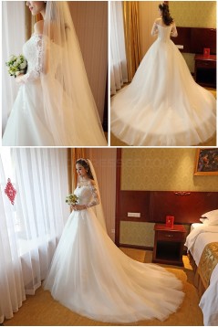 A-Line Off-the-Shoulder Long Sleeves Lace Wedding Dresses Bridal Gowns 3030205