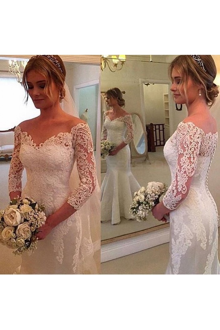 Mermaid Off-the-Shoulder 3/4 Length Sleeves Lace Wedding Dresses Bridal Gowns 3030208