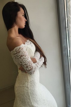 Long Sleeves Lace Off-the-Shoulder Mermaid Wedding Dresses Bridal Gowns 3030212